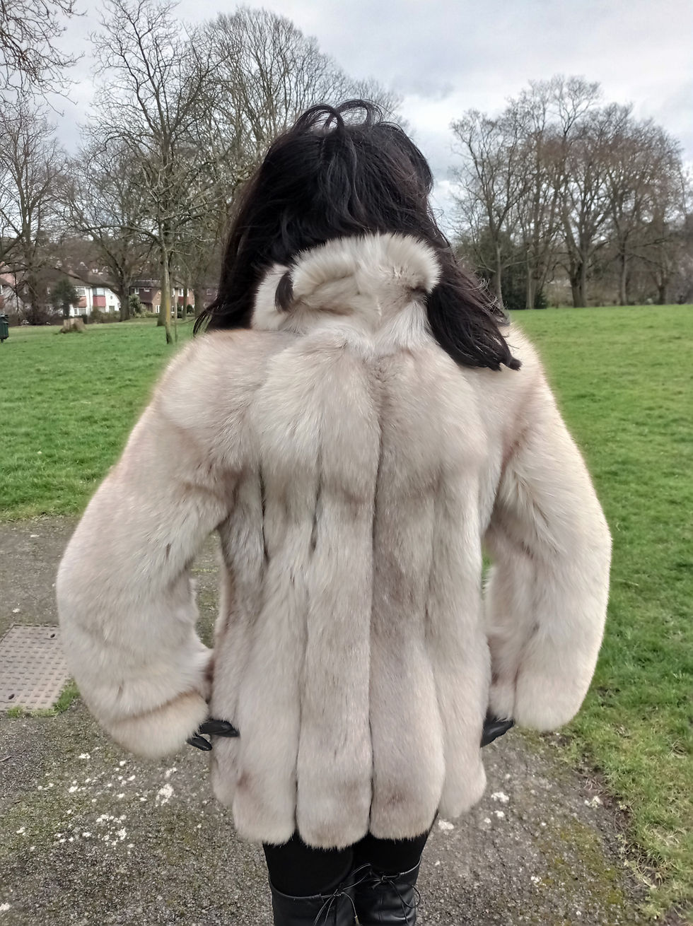Thumbnail: Stunning Vintage 1970s 1980s Blue Fox real fur coat Mob Wife glamour sexy plush