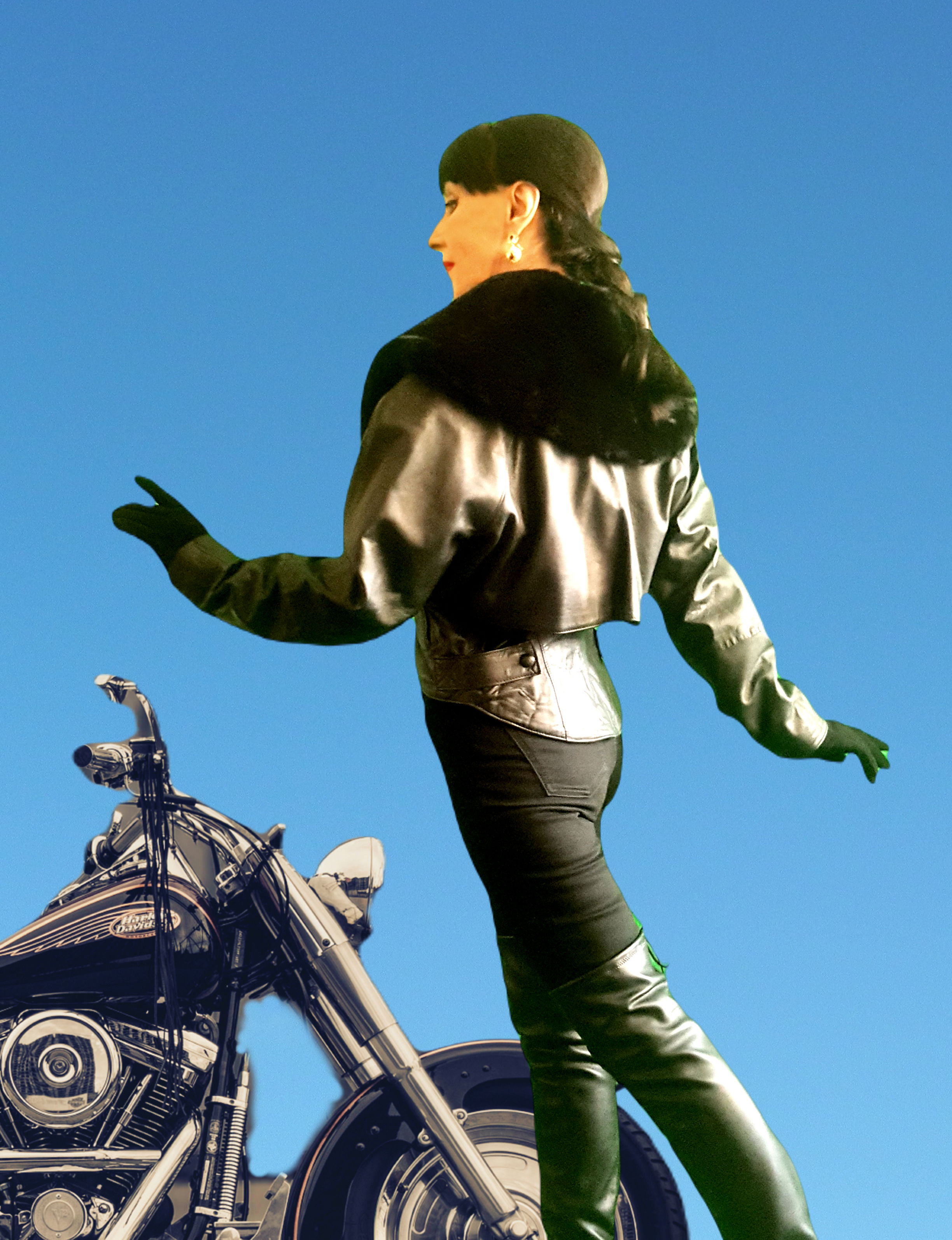 Vintage 1980s leather HUGE faux fur collar jacket reminiscent North Beach