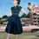 Thumbnail: Original 1950s back midnight blue two tone shot satin dress small blue flowers