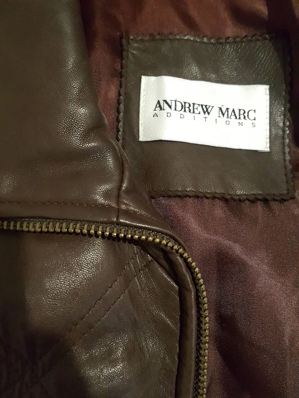 Thumbnail: Incredible Andrew Marc quilted buttery soft leather waisted funnel neck jacket