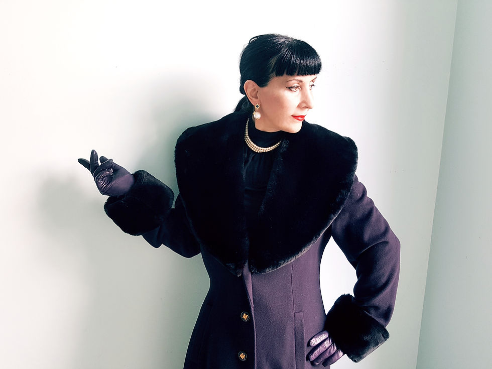 Thumbnail: Stunning Purple Mansfield Cashmere Wool & faux fur fit & flare coat