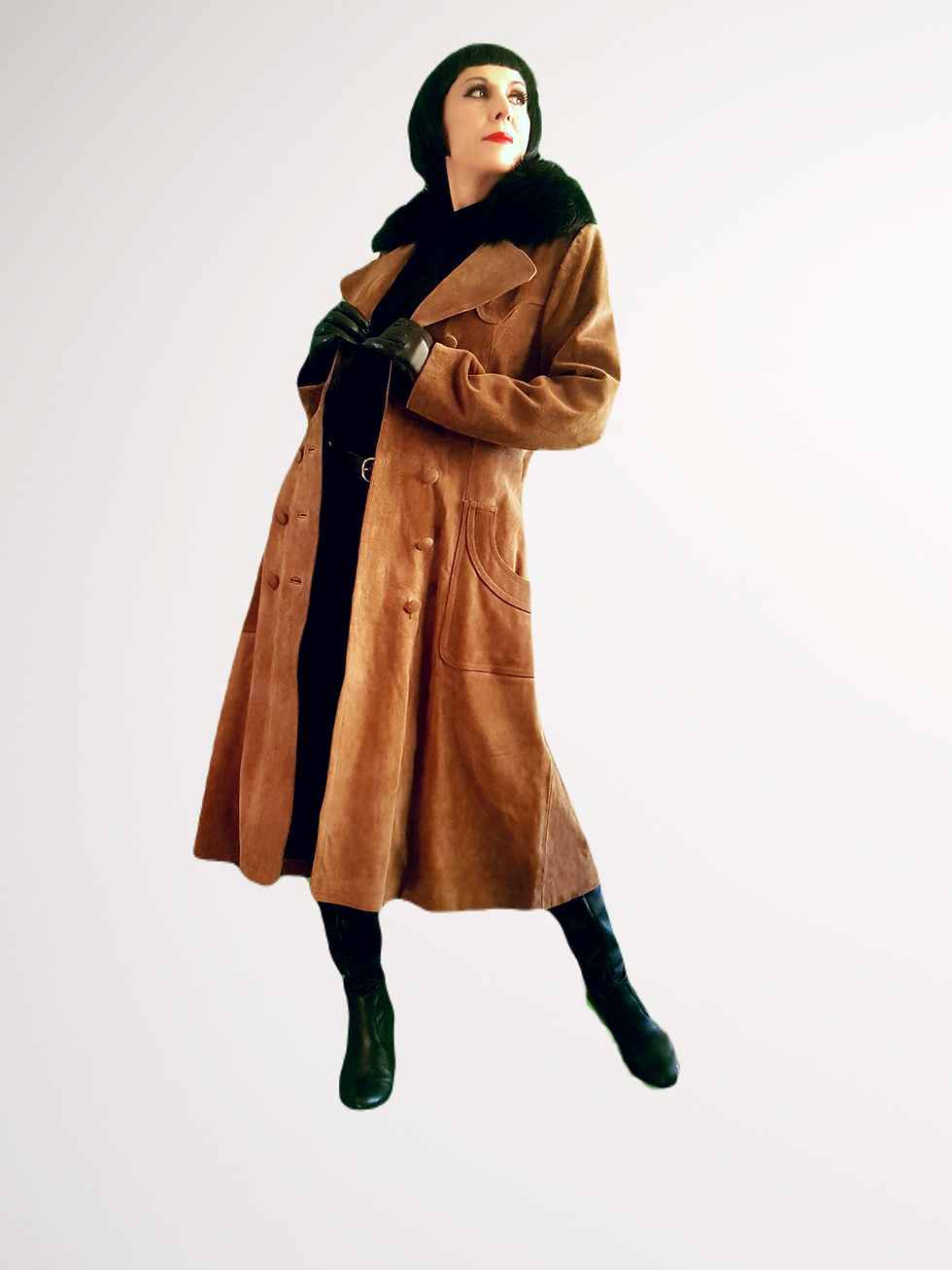 Thumbnail: 1970s suede & sheepskin fur collar double breast 'loose' fit flare -Super-fly!