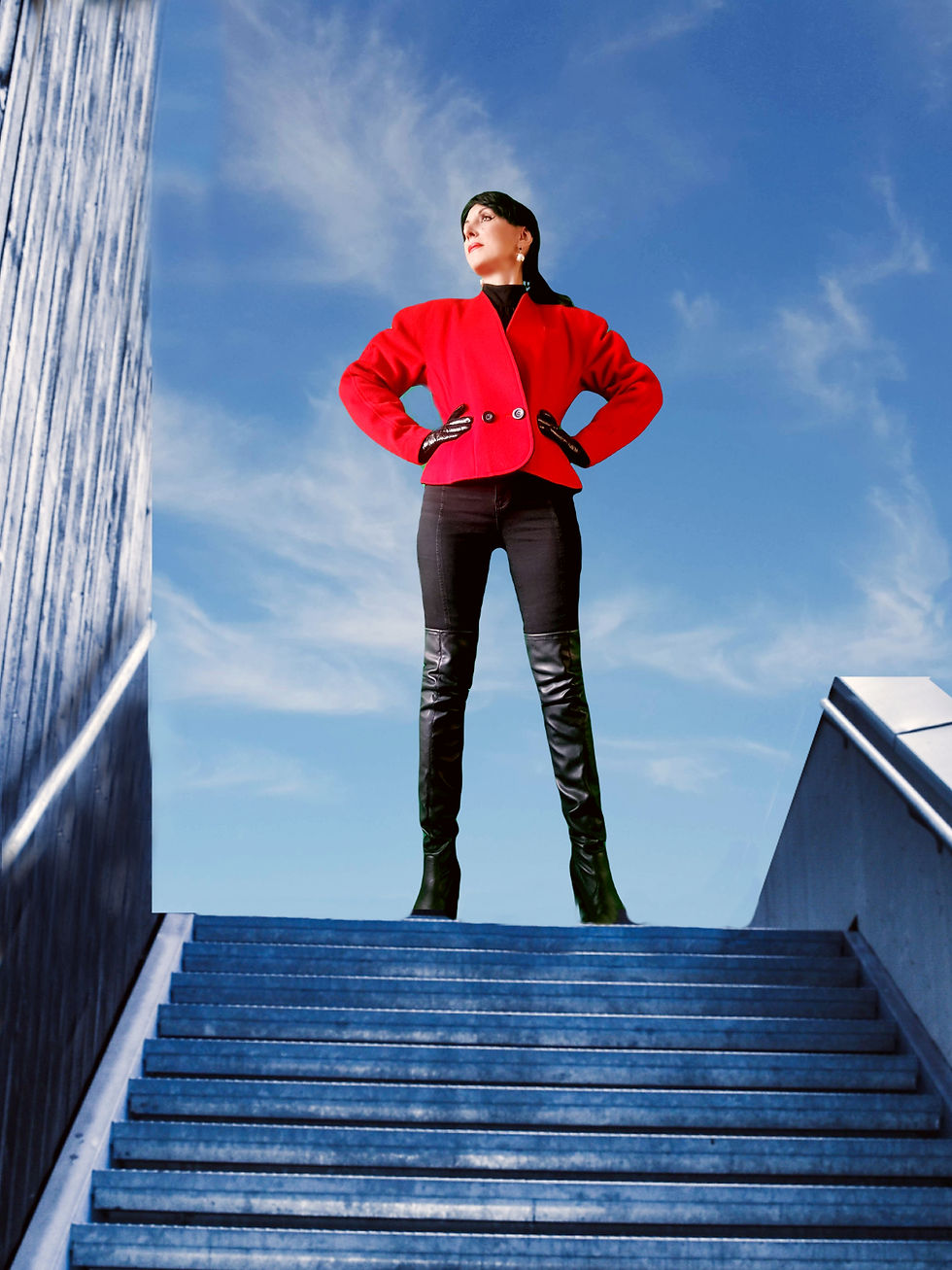 Thumbnail: Vintage late 1980s body sculpt 'power' dress jacket red black wool cashmere