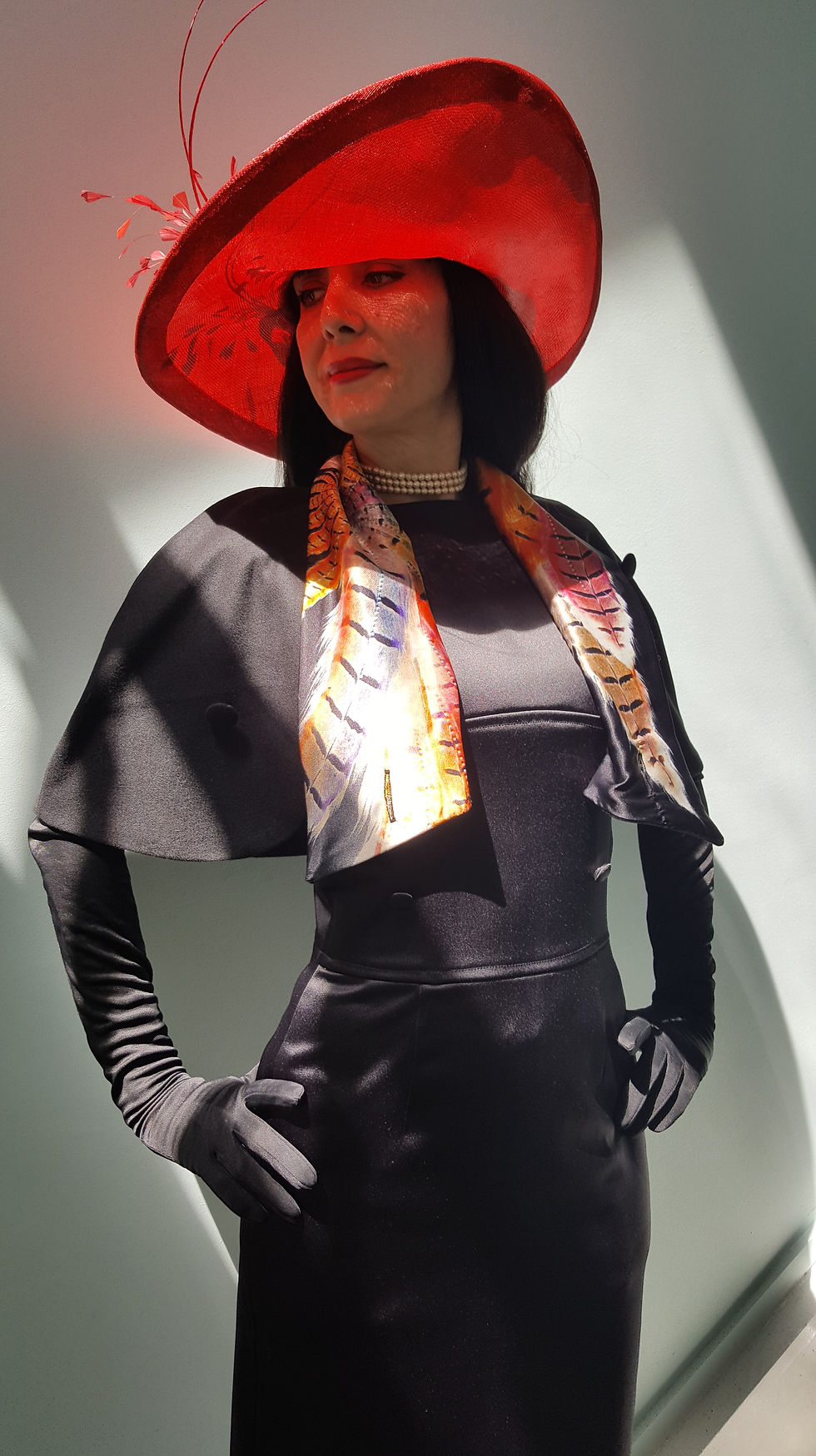 Thumbnail: Black cashmere and wool Belle Epoque cape with 'Evil Angel' lining