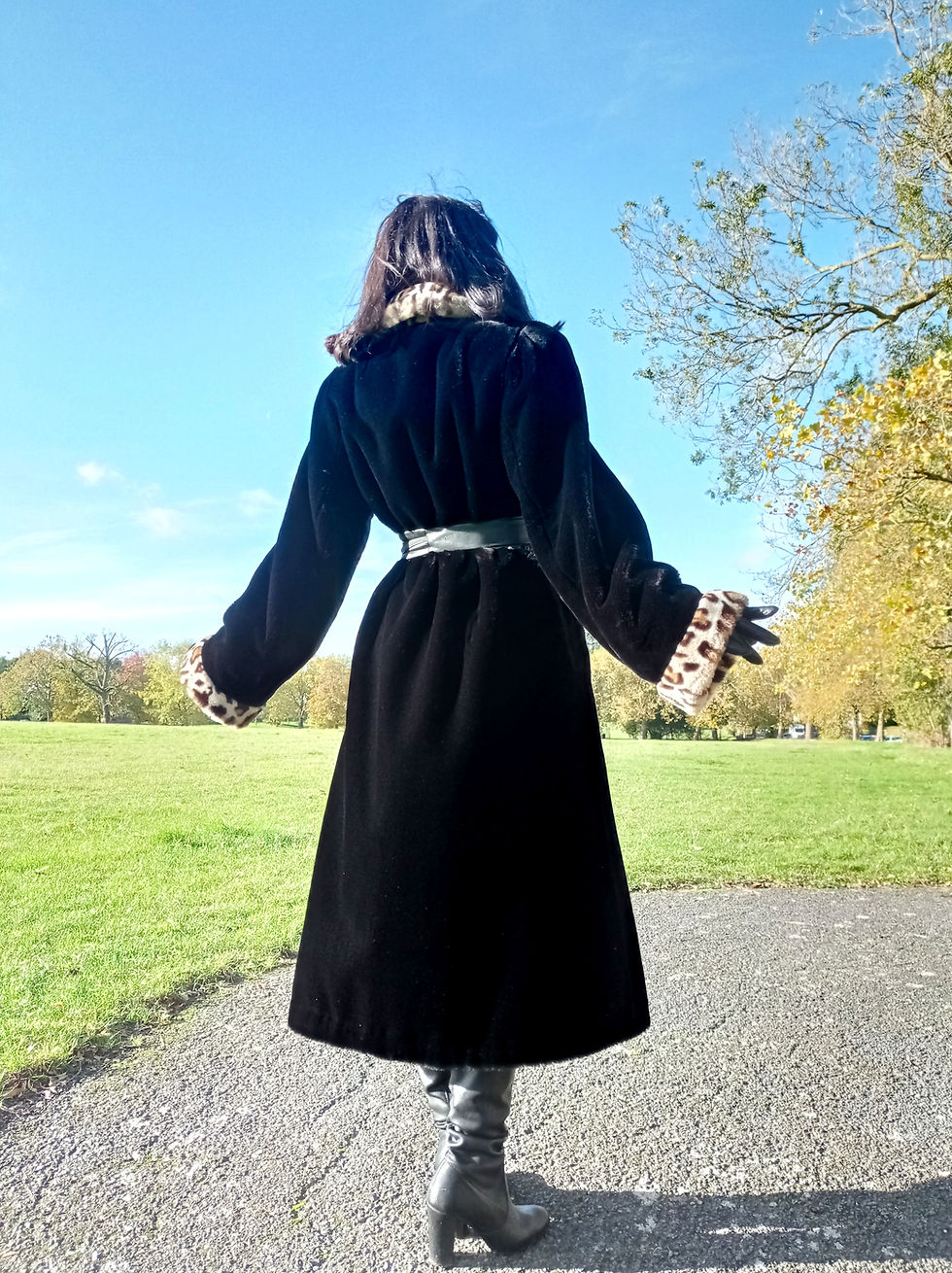 Thumbnail: Vintage 1990s sleek luxury faux fur black & leopard print Couture Helene coat