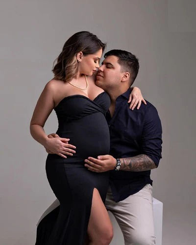 Thumbnail: Black Slit Cut TubeTop Maternity Shoot Trail Gown, Size (ALL)