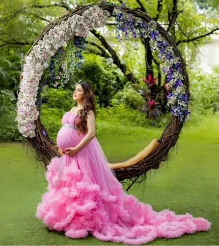 Thumbnail: Baby Pink Puffy Cloud Shoot Trail Gown, (All Sizes)