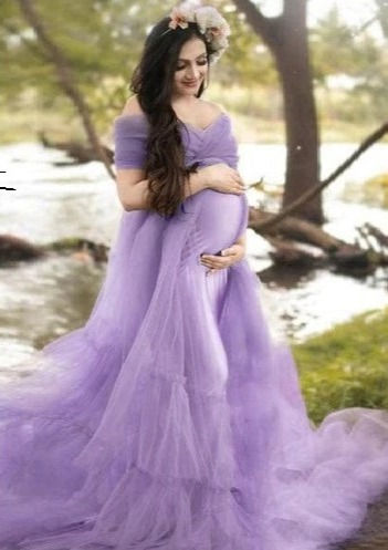 Lavender Frilled  Maternity Shoot  Trail Gown, Size (All)