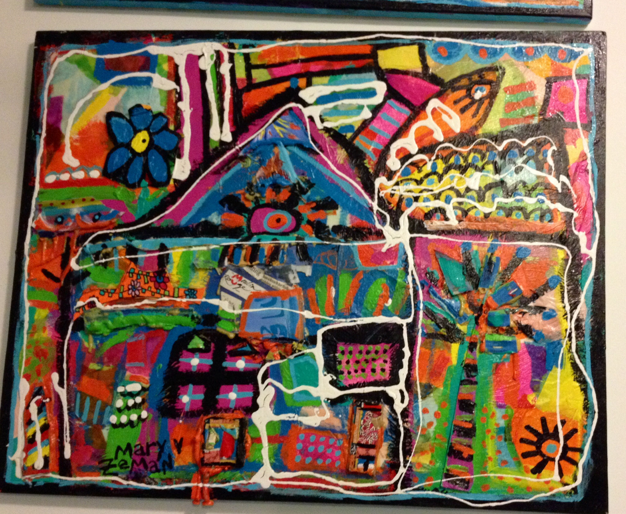 "Hidden Flight" Acrylic, Collage+Ink on Canvas