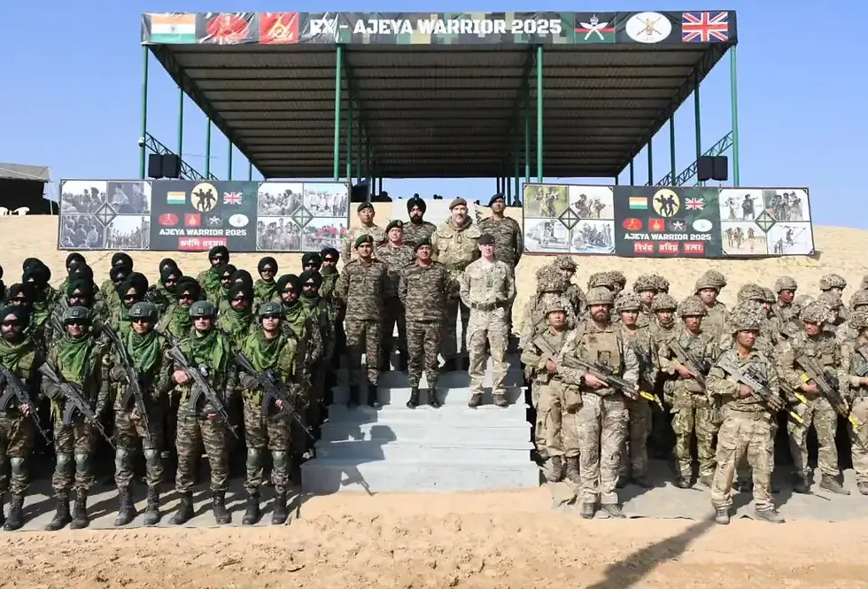 Indian and UK troops pose following the completion of exercises. Source: British military enthusiast social media account.