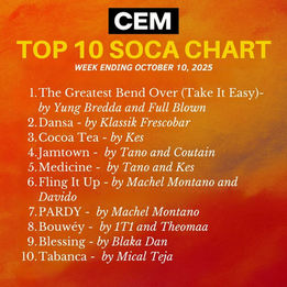 CEM Top 10 Soca Chart – Week Ending October 10, 2025