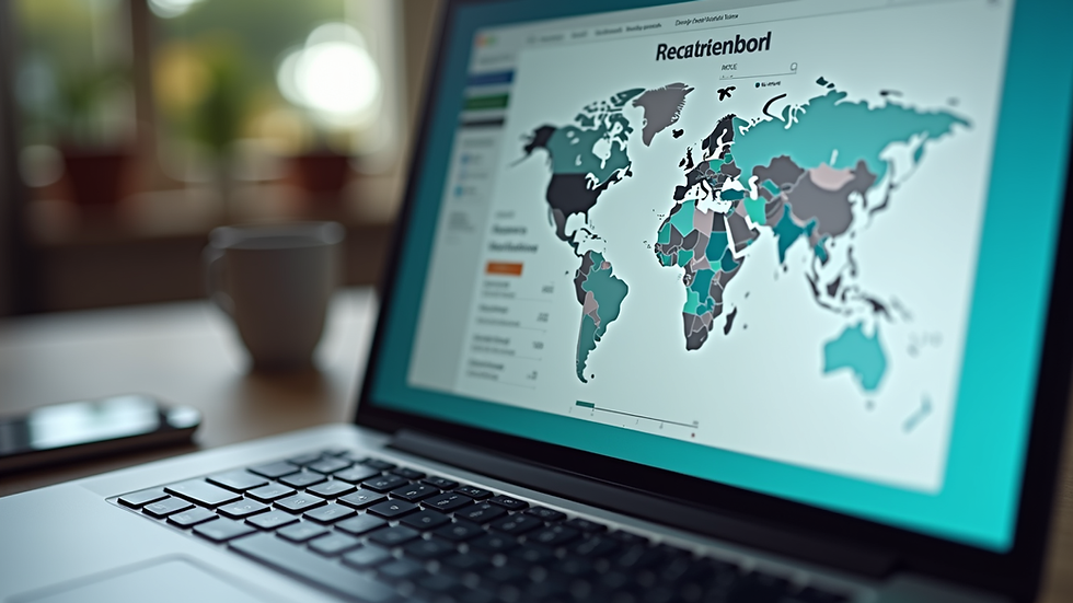 Close-up view of a laptop screen showing a global recruitment dashboard