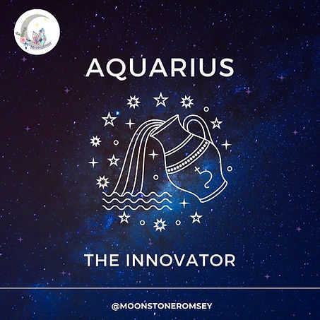 An image of the Aquarius zodiac constellation with the accompanied text 'The Innovator' over a background showing a galaxy