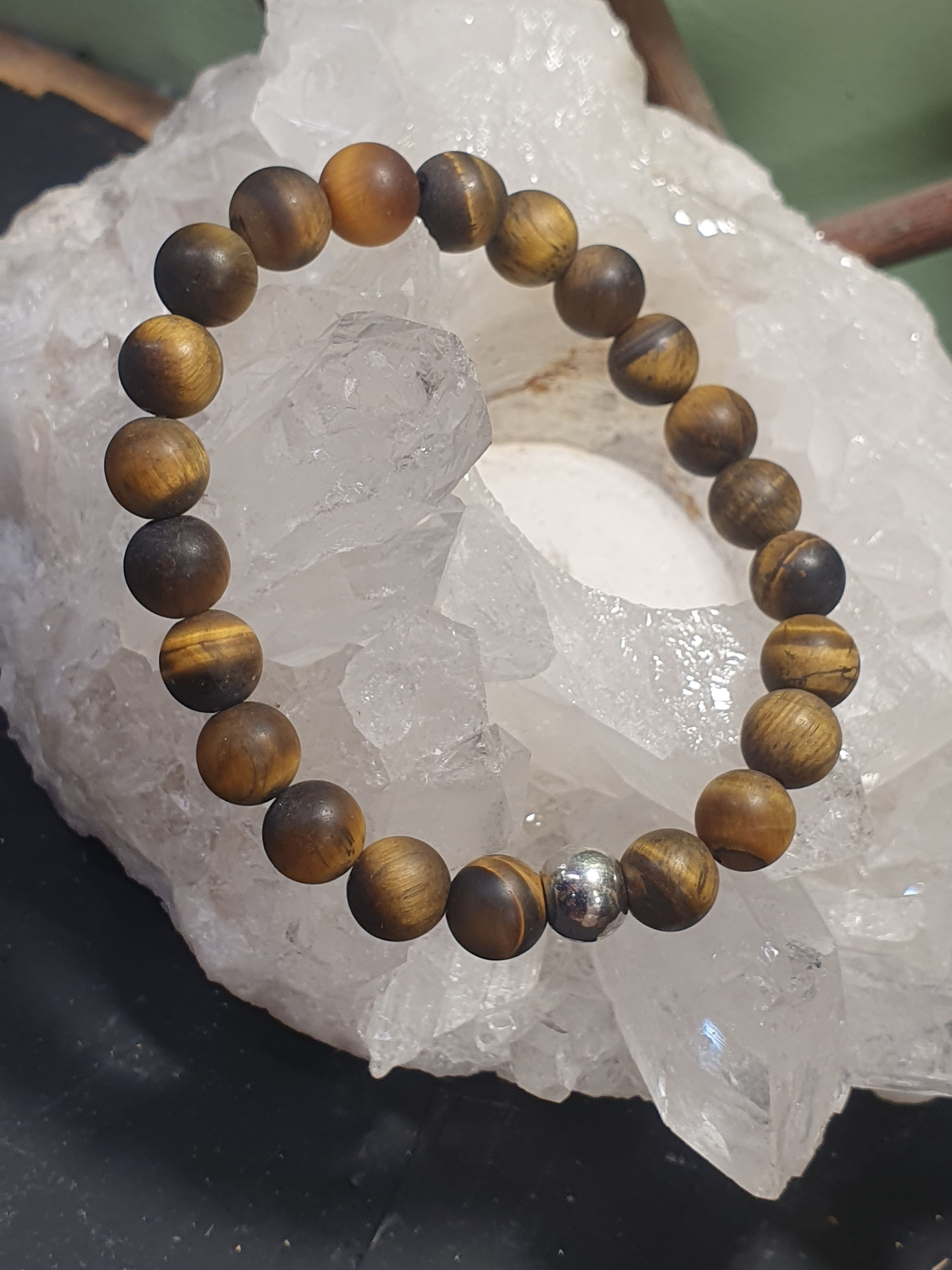 Tiger Eye Frosted Crystal Bead Bracelet 6mm