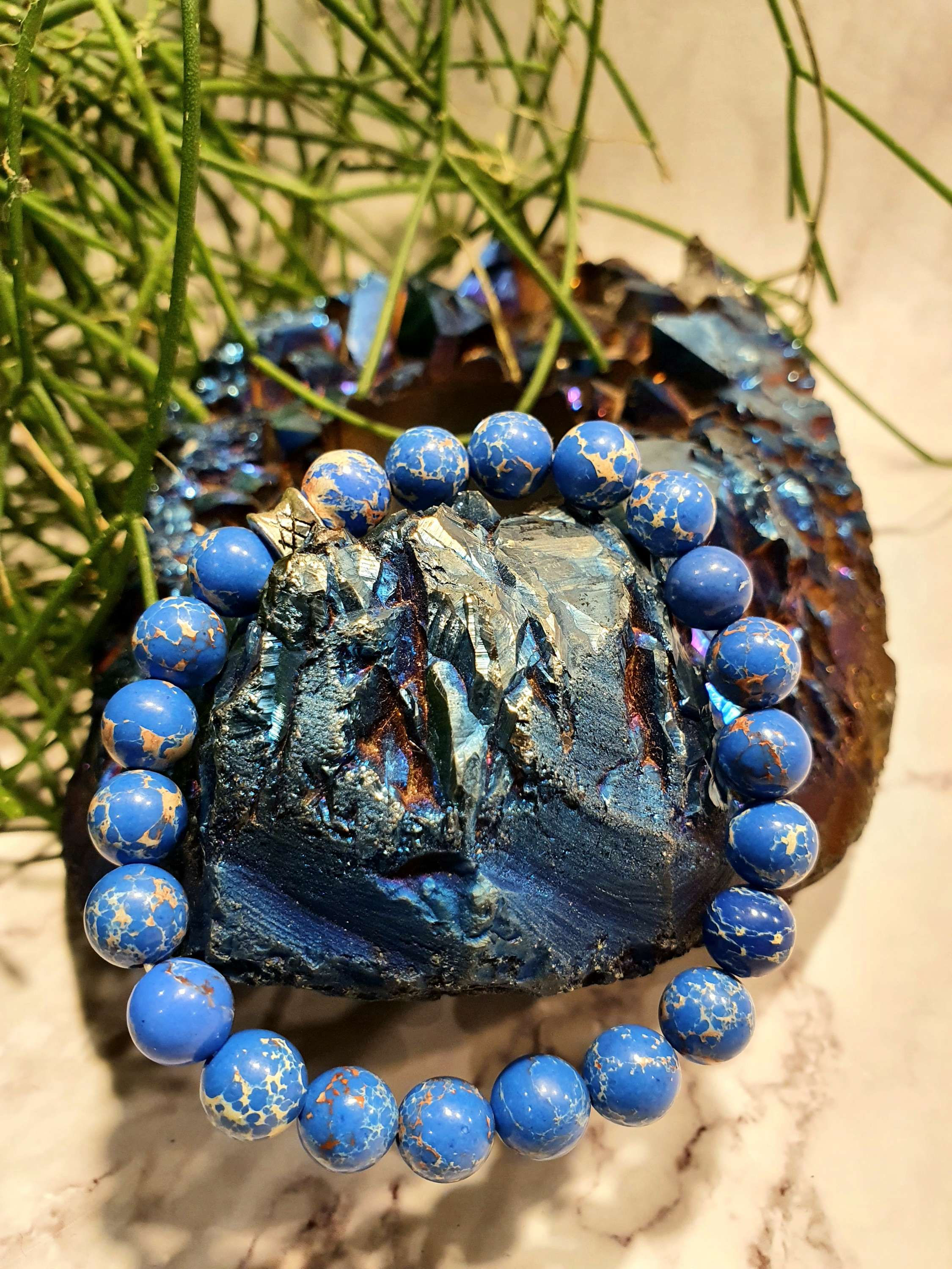 Jasper Dyed Dark Blue Crystal Bead Bracelet 8mm