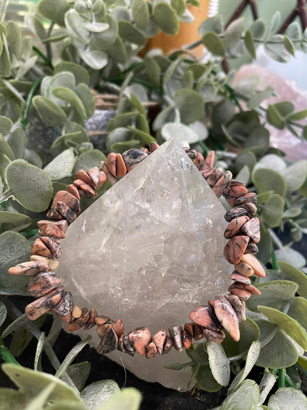 Rhodochrosite Crystal Chip Bracelet
