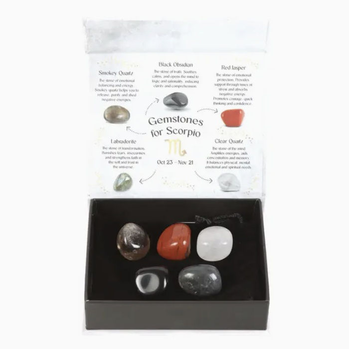 Scorpio Zodiac Crystal Tumblestone Set inside