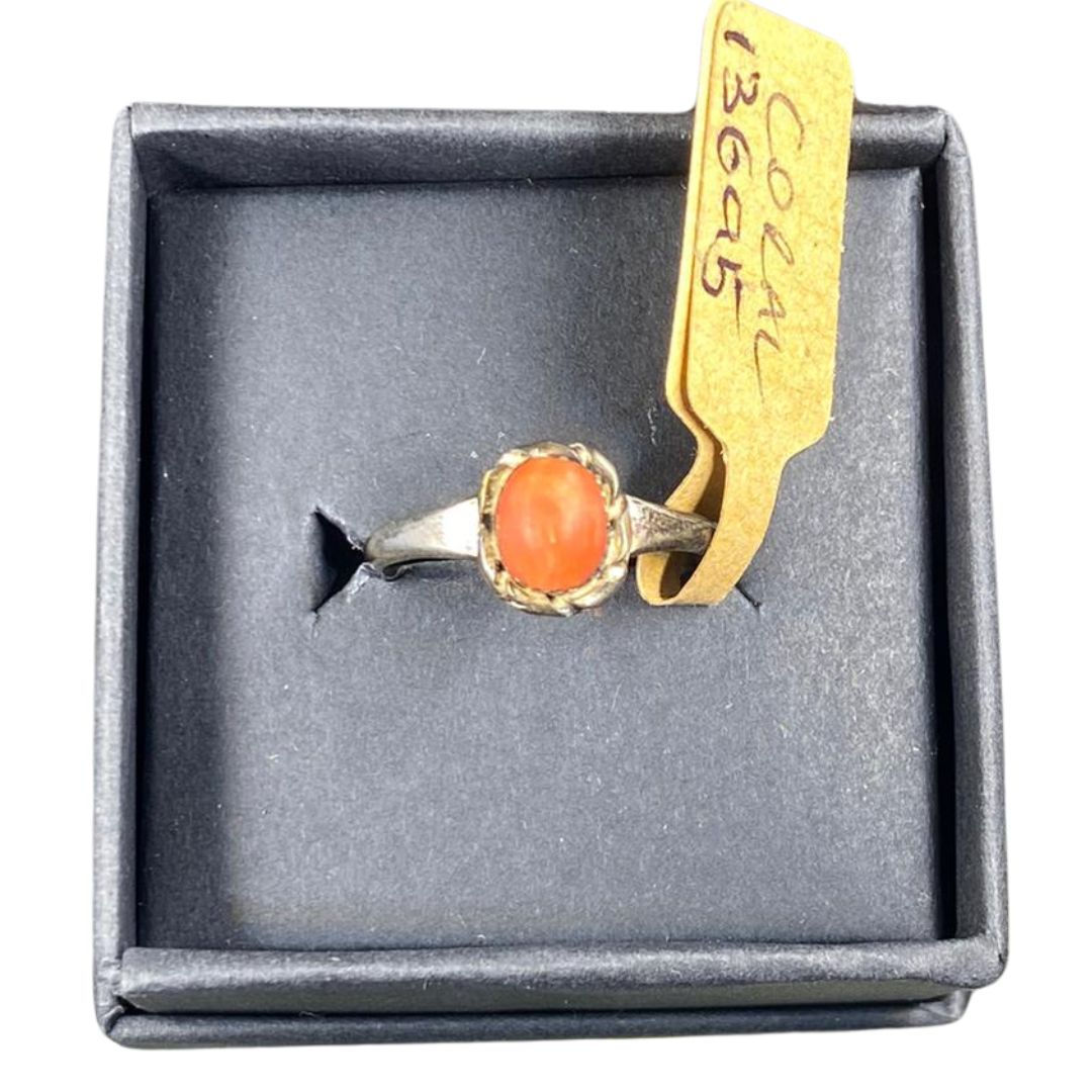 Coral Ring in Sterling Silver Oval Design