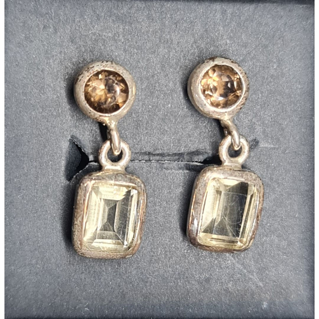 Clear and Smoky Quartz Stud Earrings In Sterling Silve