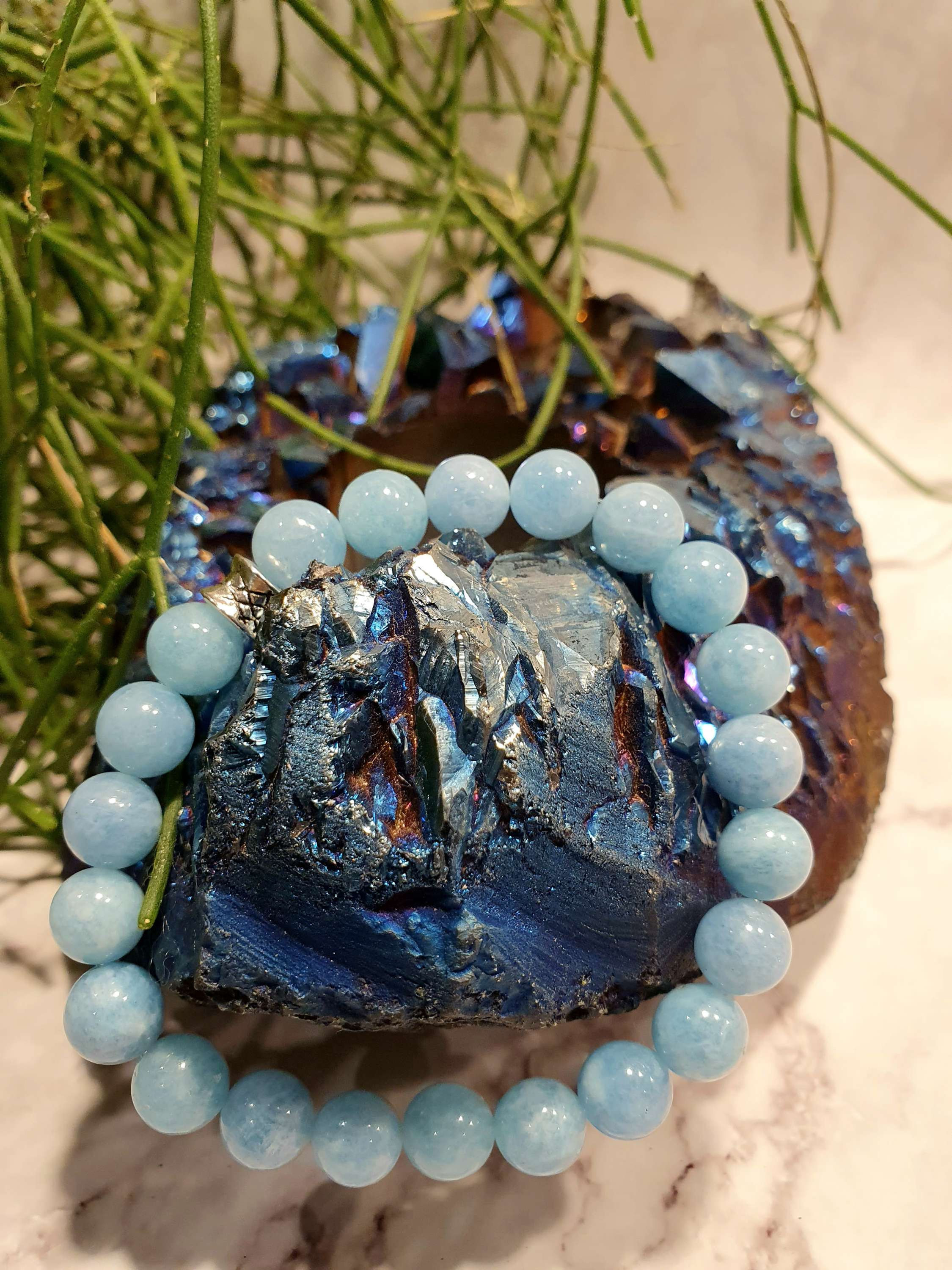 Stretch Aqua Blue Kyanite Crystal Bead Bracelet