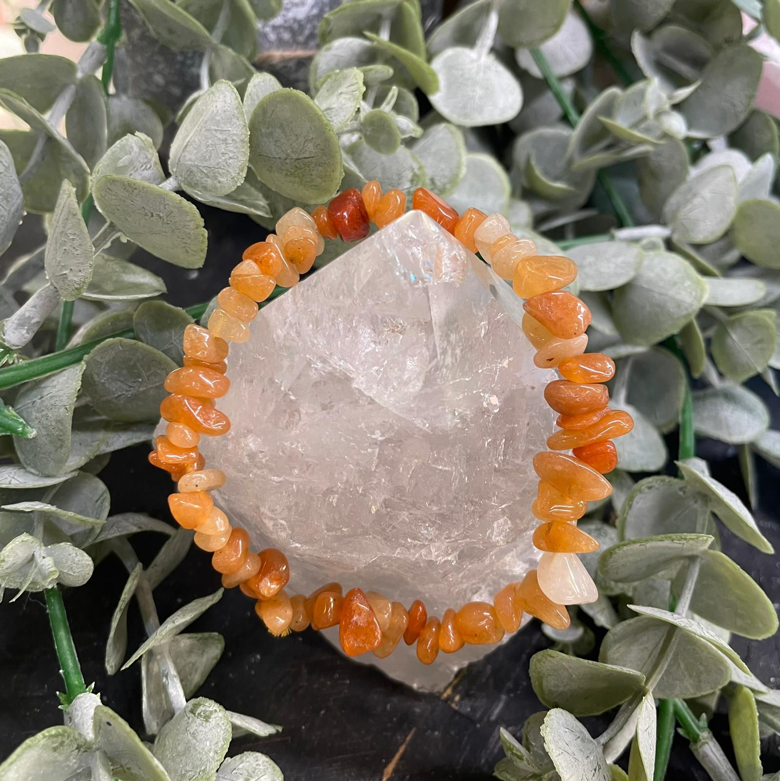 Stretch Peach Aventurine Crystal Chip Bracelet