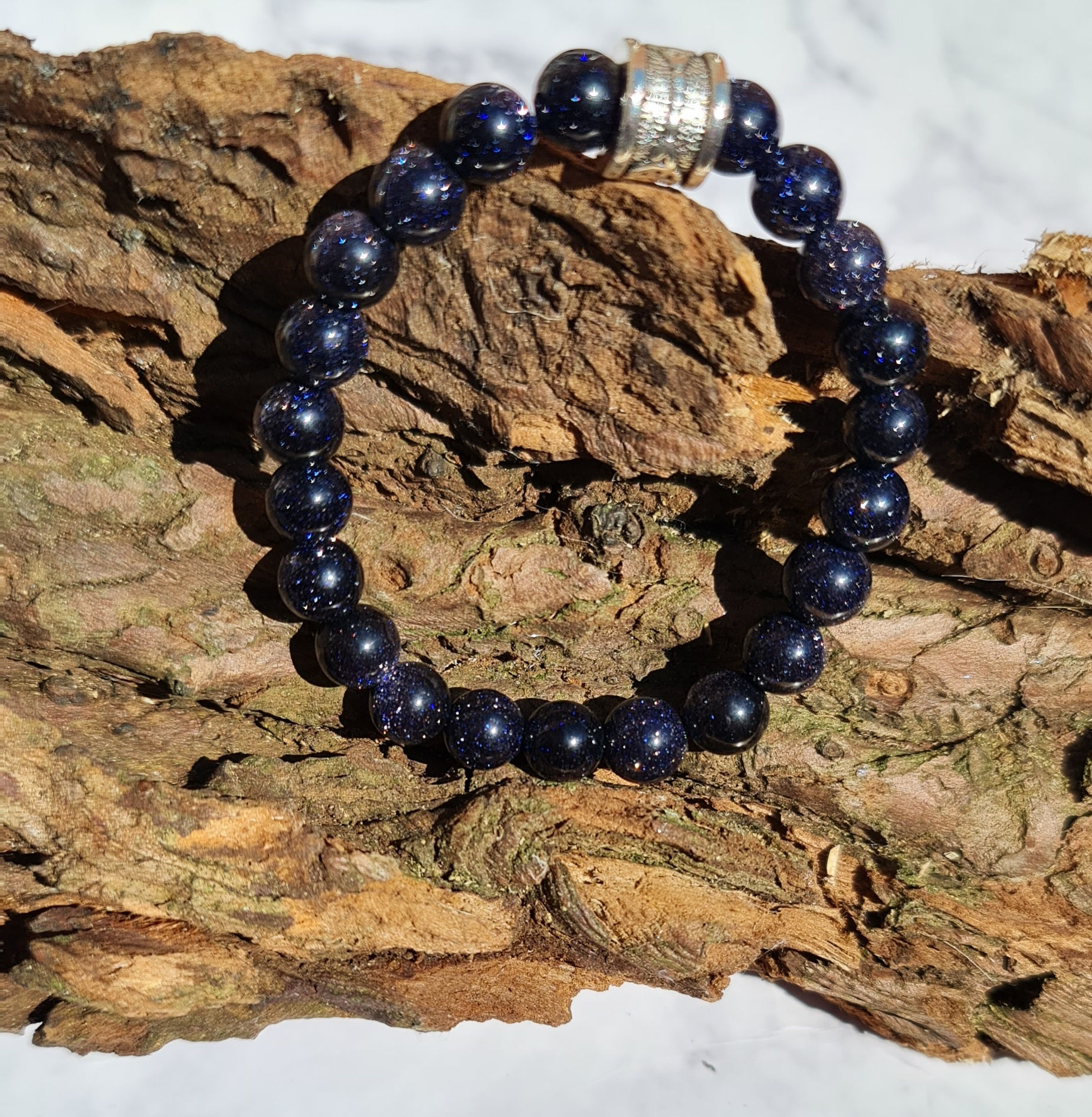 Blue Goldstone Bead Bracelet