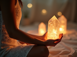 A-serene-scene-showing-a-person-meditating-near-glowing-crystals-with-soft-lighting-and-wa