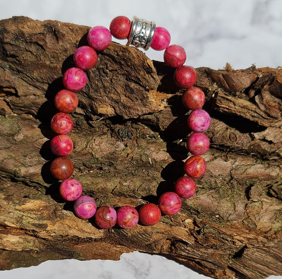 Crazy Lace Agate Dyed Pink Bead Bracelet