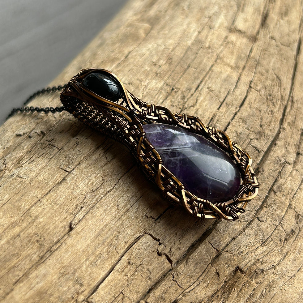 Miniature : Pendentifs améthyste chevron et obsidienne