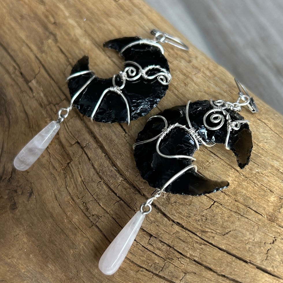 Miniature : Boucles d'oreilles lune obsidienne
