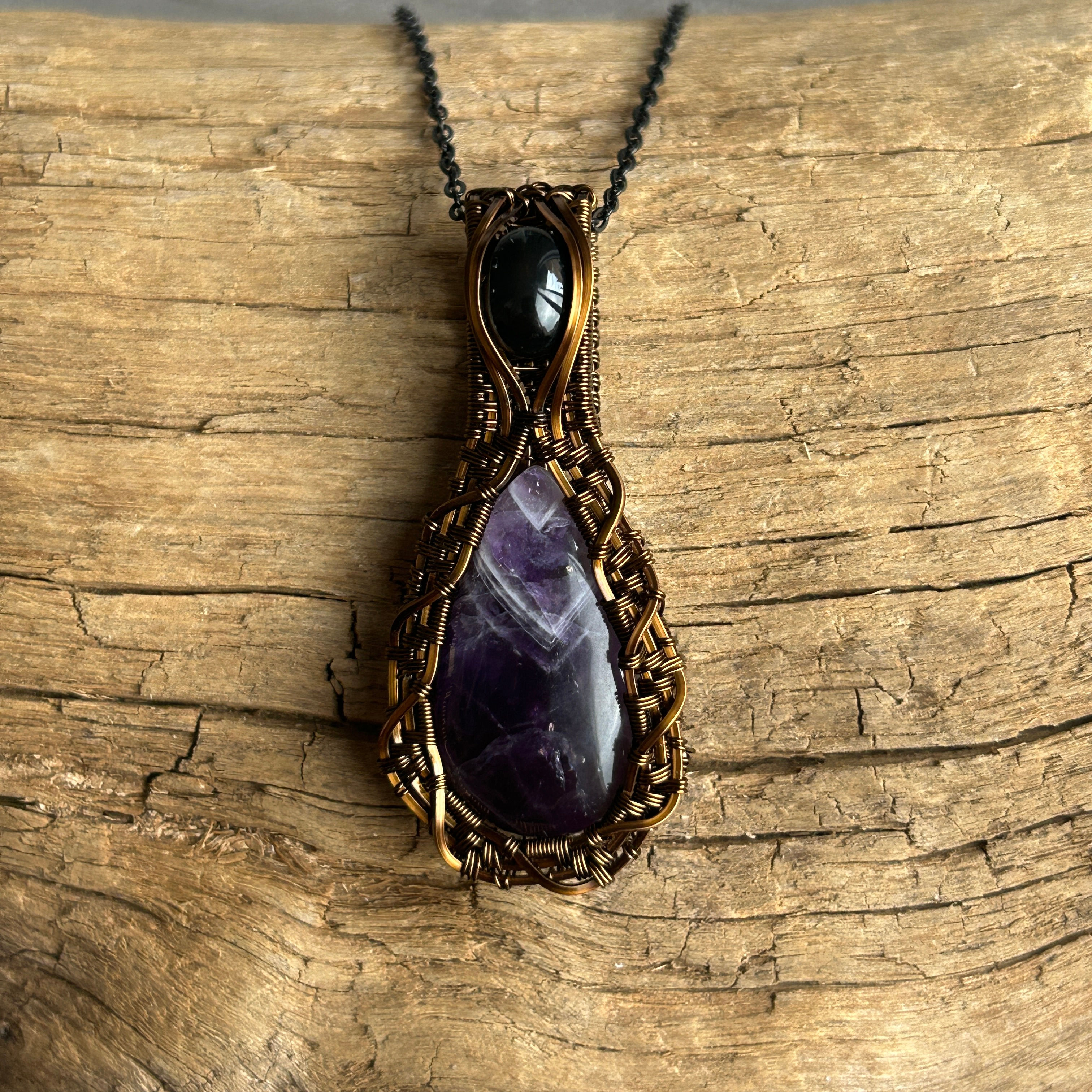 Pendentifs améthyste chevron et obsidienne
