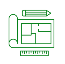 Green architectural blueprint icon with pencil and ruler