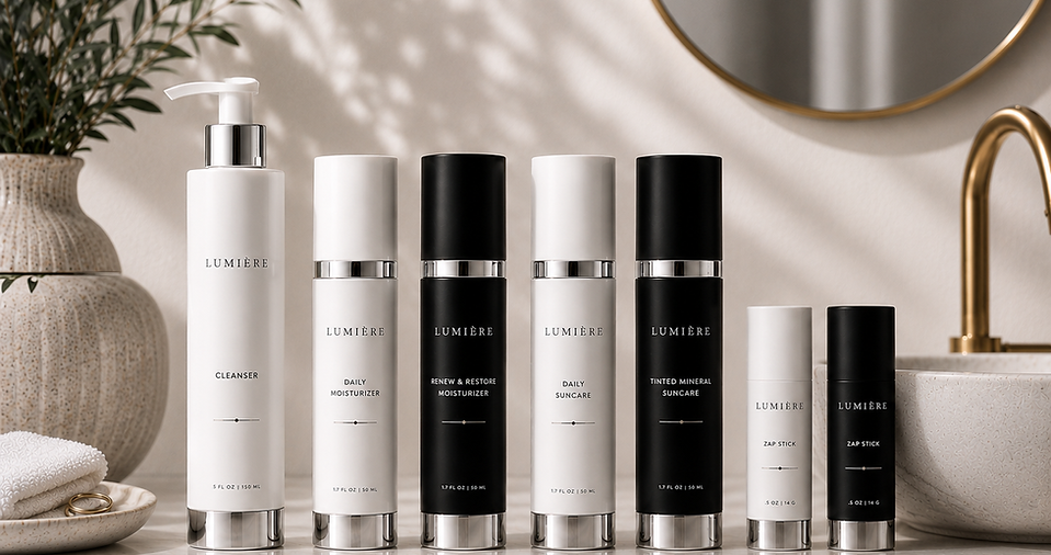 Complete collection of medical-grade skincare sample bottles and containers