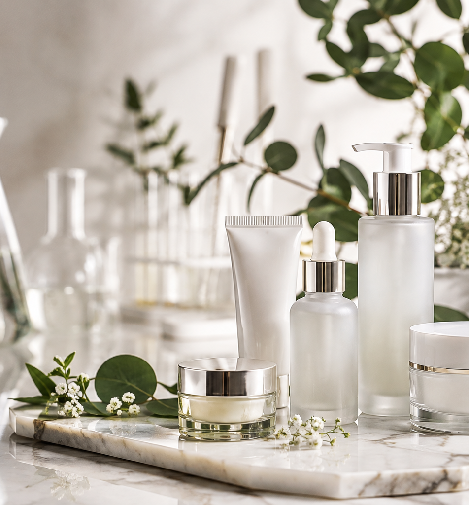Custom private label skincare collection with elegant branded waterproof labels