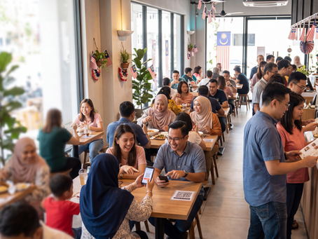 Crowded F&B outlet during Merdeka weekend with customers dining at busy tables