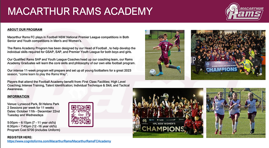 Teams - Macarthur Rams Football Club, Sydney NSW Australia