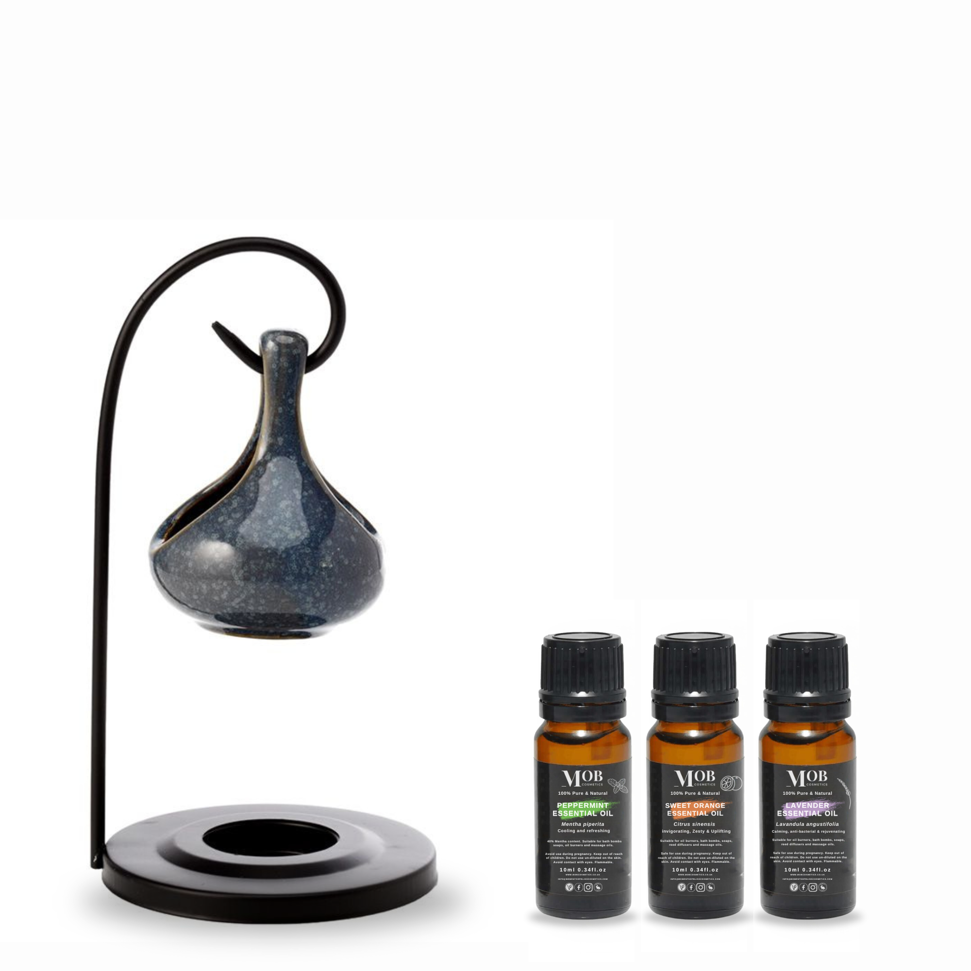 Tear Drop (Midnight Blue) Ceramic Oil Burner and Essential Oil Gift Set