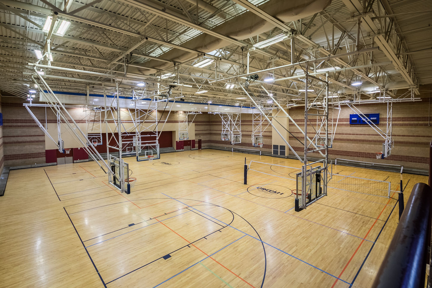 Large gym with basketball hoops