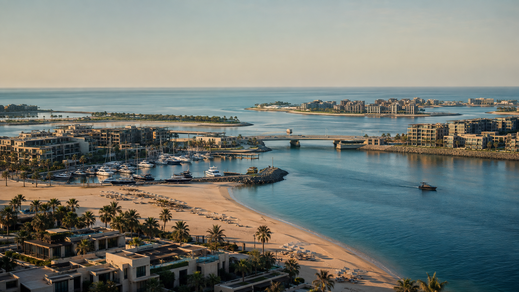 Dubai Islands waterfront, marina, beaches and residential districts
