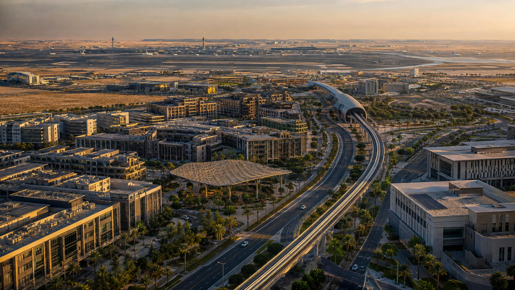 Dubai South growth corridor connecting urban development, transport infrastructure and Al Maktoum International Airport