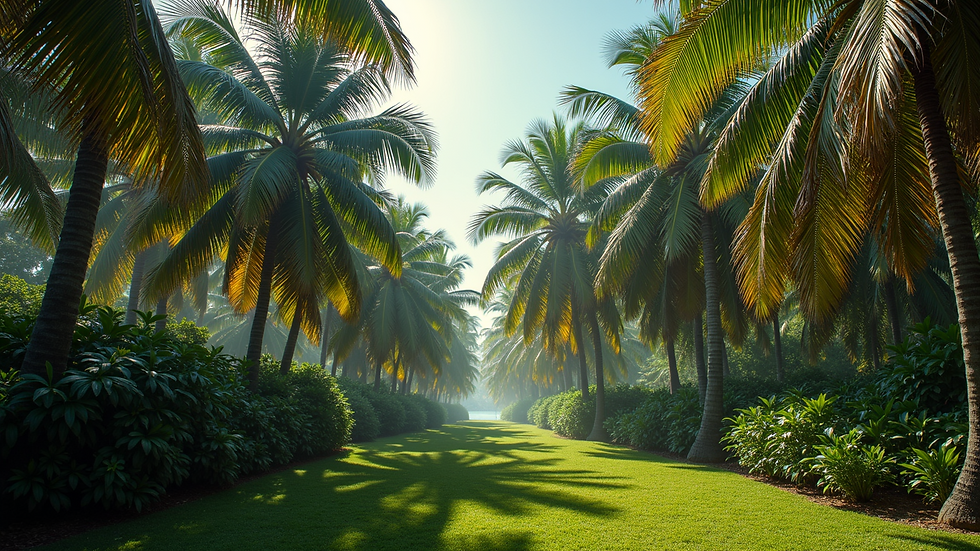 High angle view of a tropical coconut grove