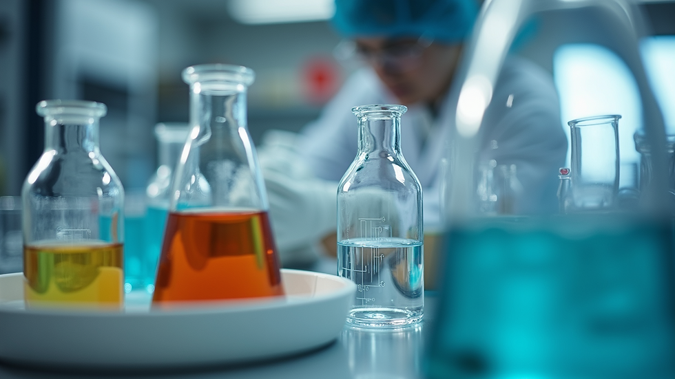 Close-up view of a research lab with chemicals