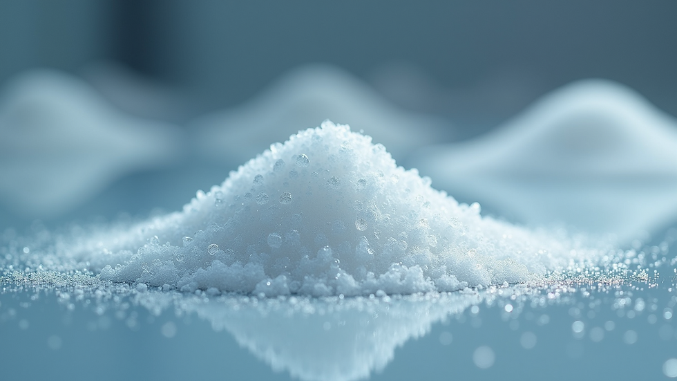 Close-up view of crystalline carboxylate salt on a laboratory surface