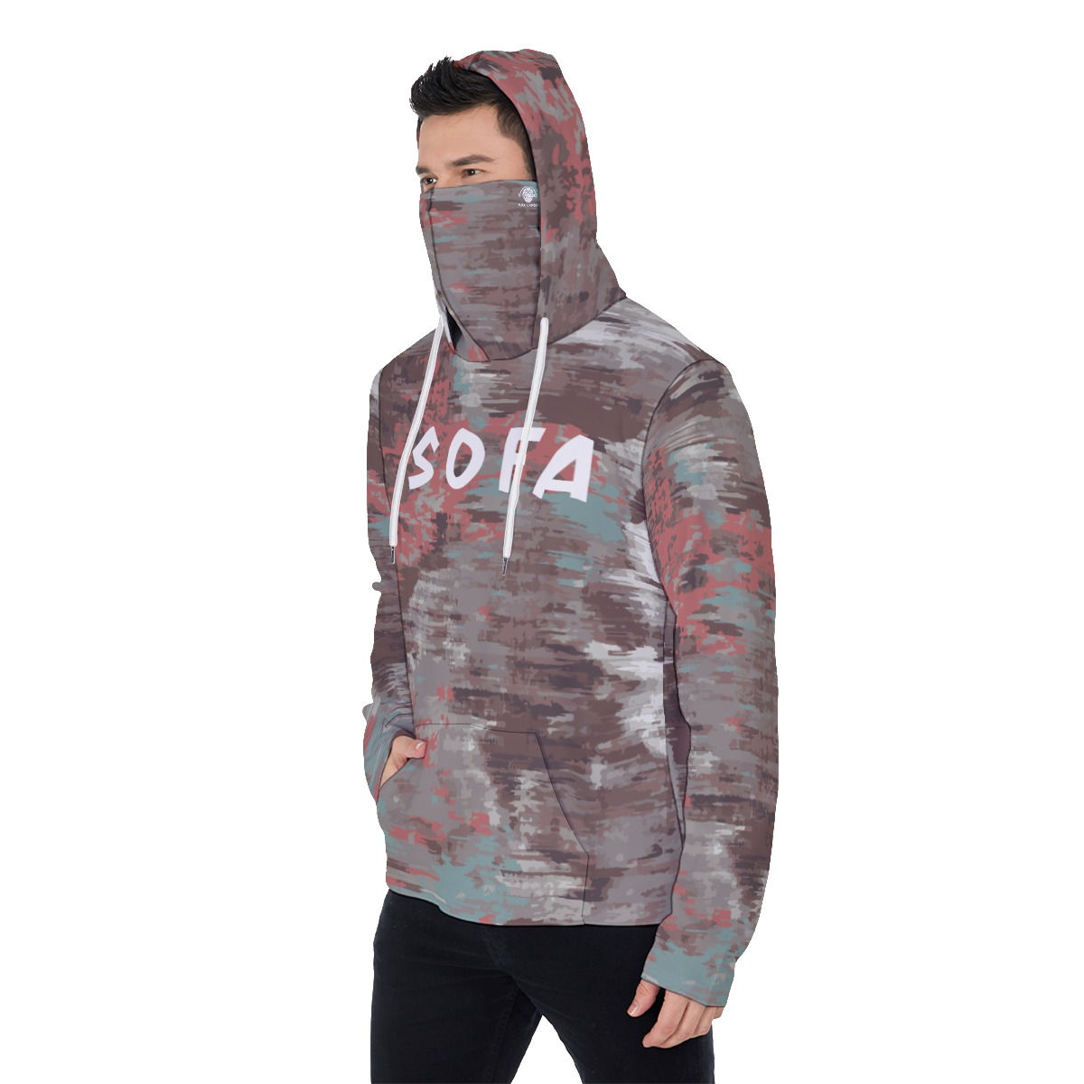 Sweat à capuche en polaire épaisse avec masque "Blood Sofa" pour hommes