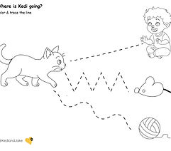 Free printable activity – Where is Kedi Going? A fun color and trace the line worksheet for toddlers and preschoolers