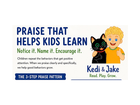 Praise poster for parents showing how to reinforce positive behavior in toddlers using clear, specific, and immediate feedback