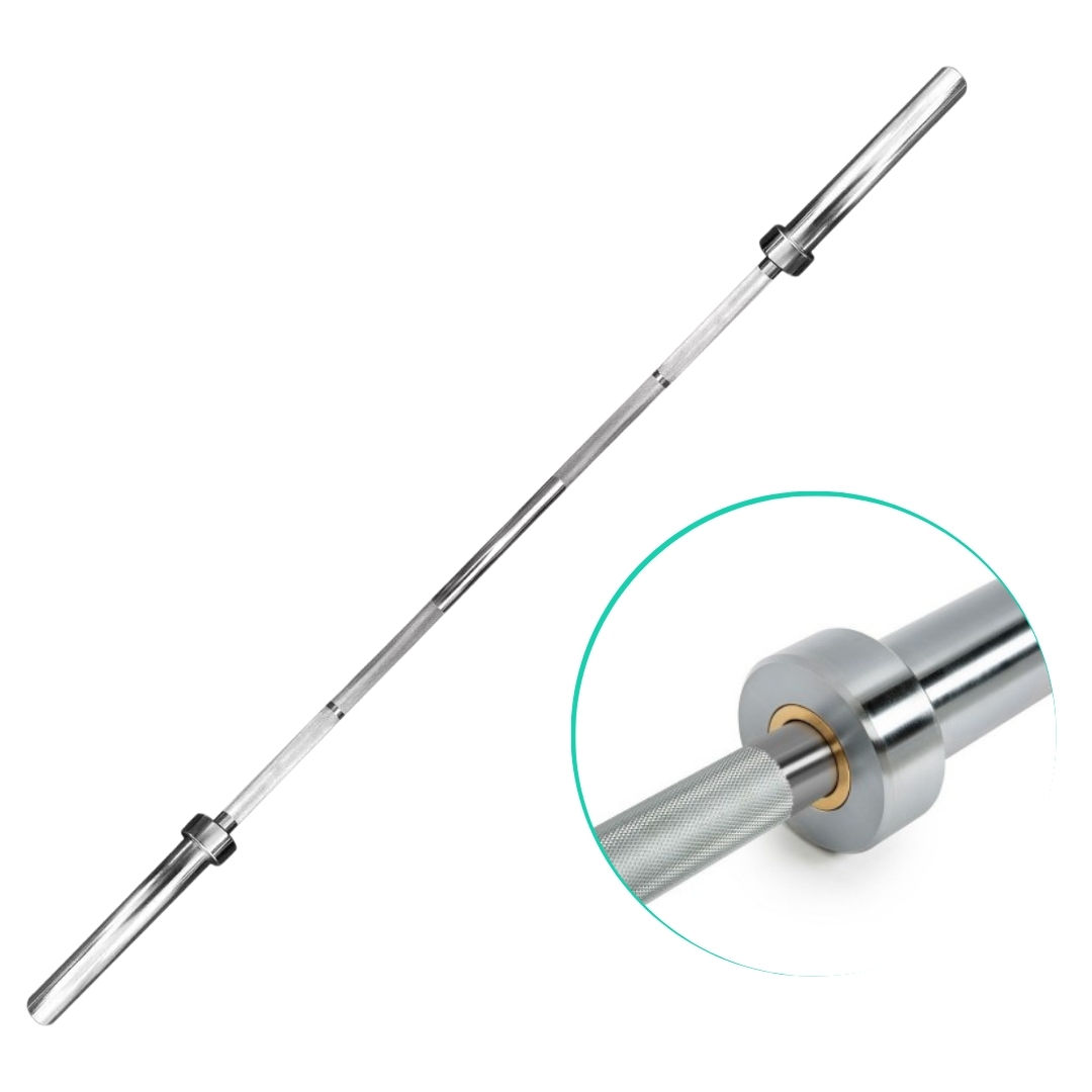 Barra Olímpica Profesional 45 lb 2.2 m con bujes color plata