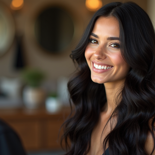 High angle view of a satisfied customer with remy hair