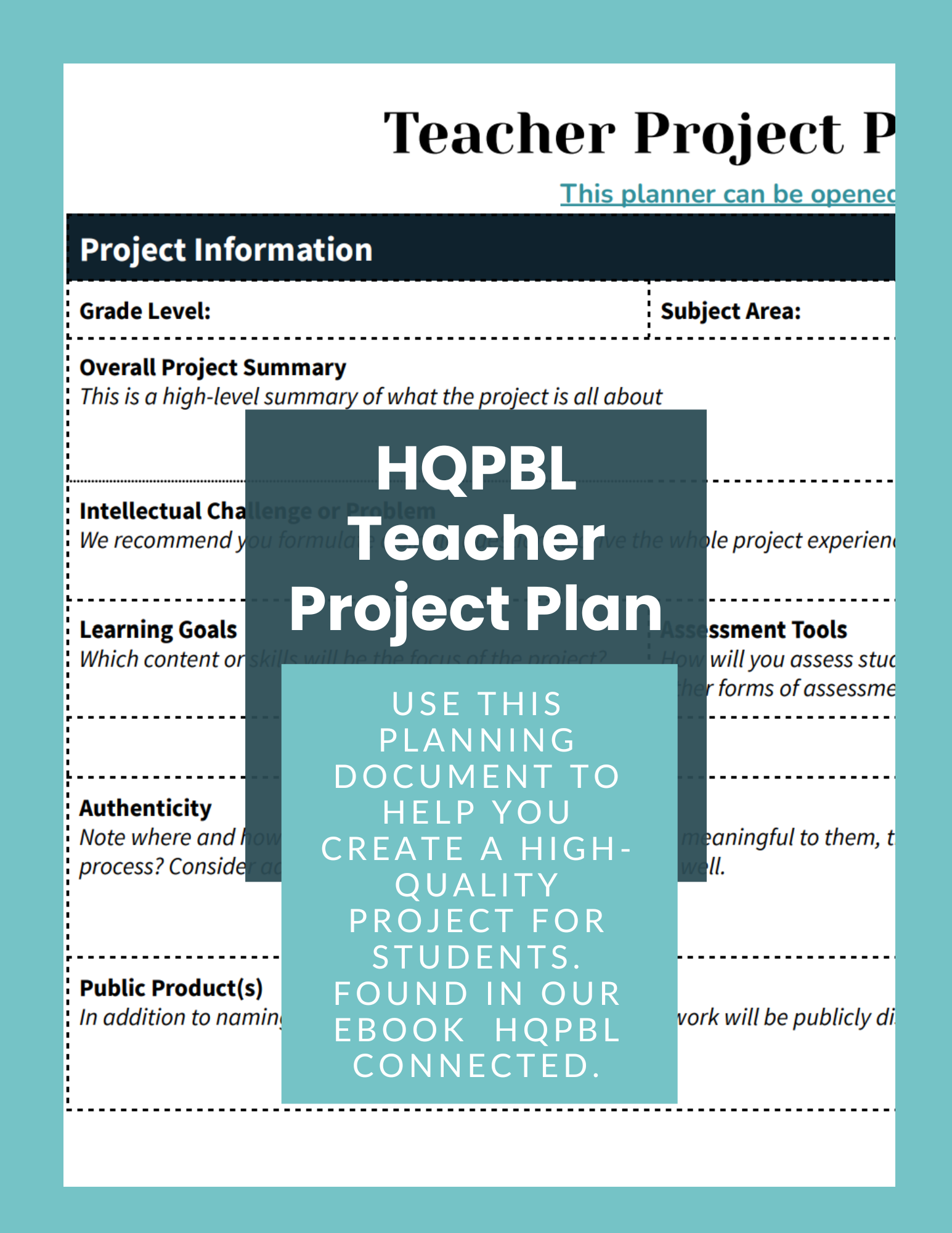 HQPBL Teacher Project Plan