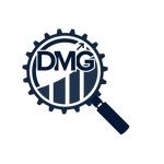 DMG operational performance icon featuring a magnifying glass and growth chart representing fact-based analysis, performance improvement and measurable business results